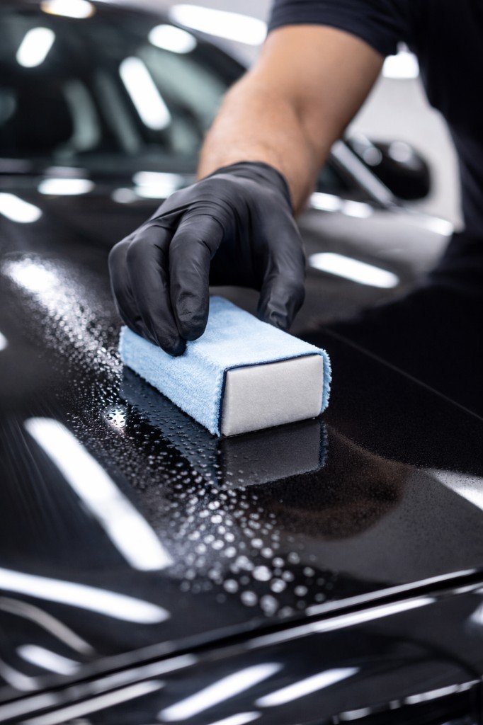 Applying ceramic coating to a vehicle