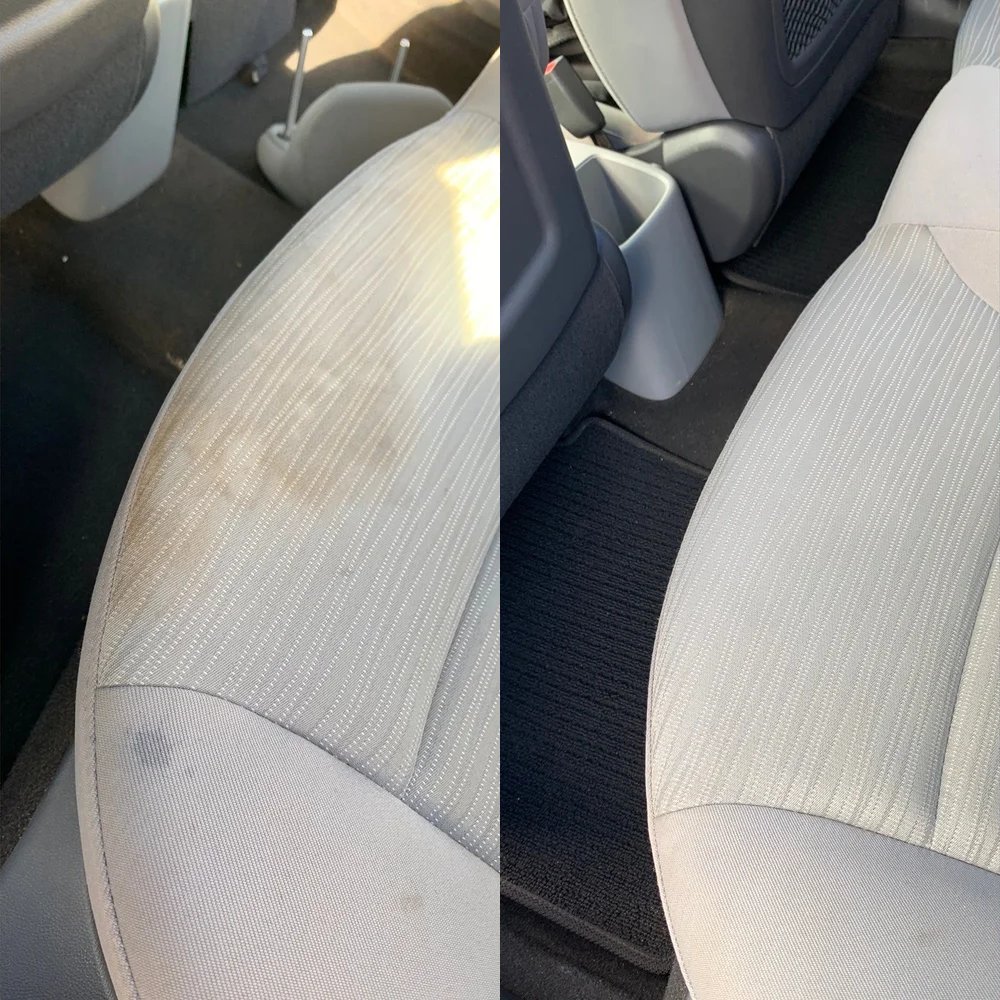 Car seat before and after hot water extraction